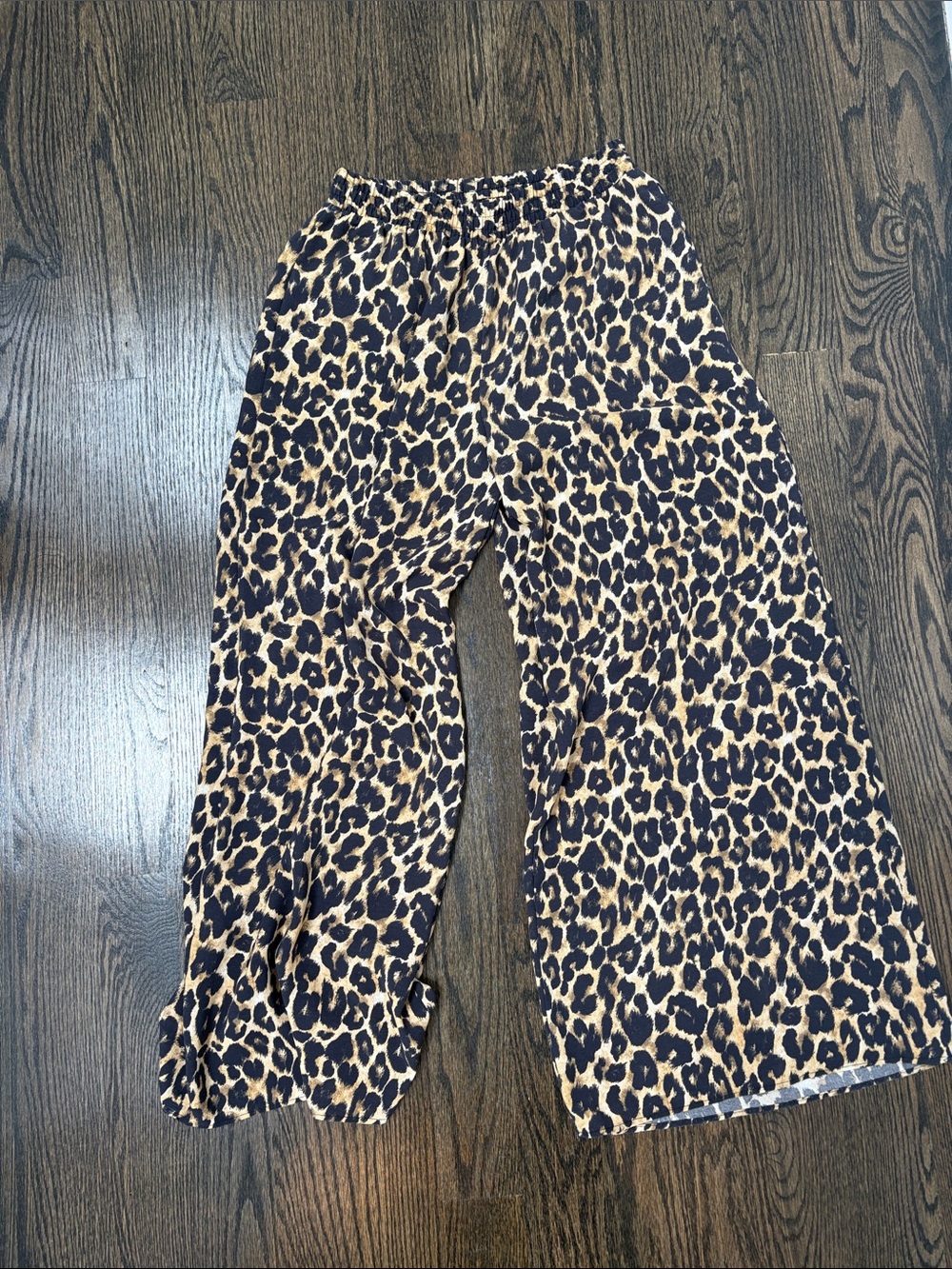 Zara Wide-Leg Leopard Print Pants - Beige & Black medium